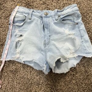 No Boundaries Jean Shorts Juniors 7 Blue Cut Off Mid‎ Rise Ripped Raw Hem